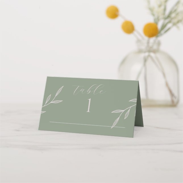 Boho Wedding Sage Green Foilage Folded Place Card (Back)