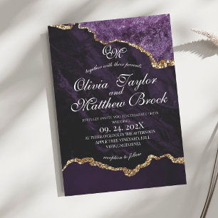 Boho Wedding Scrip Agate Purple and Gold  Invitation