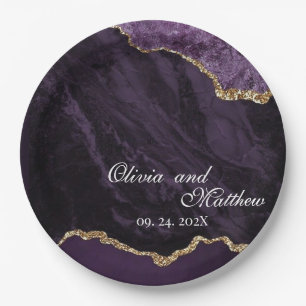 Boho Wedding Scrip Agate Purple and Gold  Paper Plate