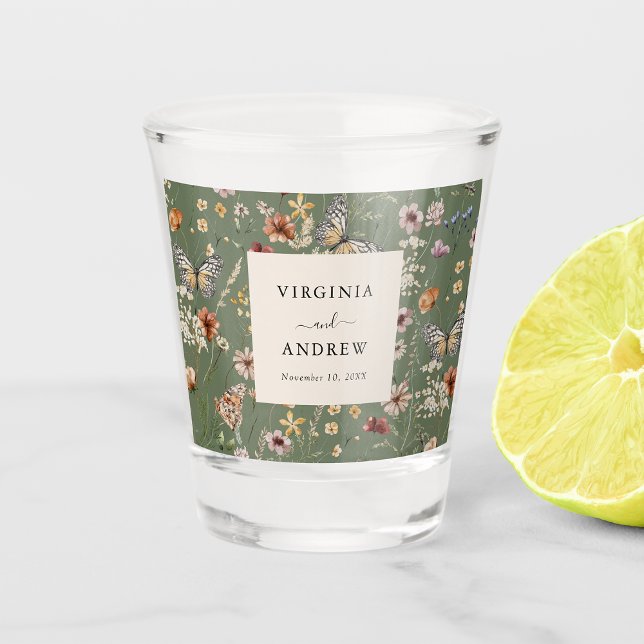 Boho Wedding Shot glass (Boho Sage Green Floral Wedding Shot Glass by Painted Paperie
)