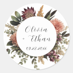 Boho Wedding Sticker Floral Wreath Rustic Editable
