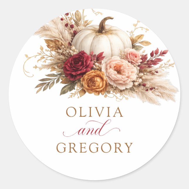 Boho Wedding Sticker Pumpkin Floral Fall Rust Edit (Front)