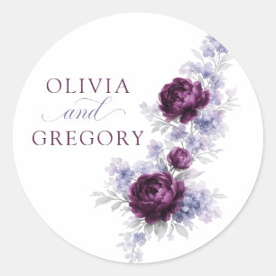 Boho Wedding Sticker Purple Peony Floral Pastel