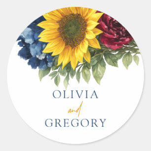 Boho Wedding Sticker Sunflower Floral Fall Blue
