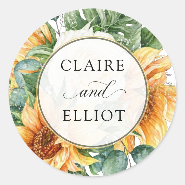 Boho Wedding Sticker Sunflower Floral Rustic (Front)