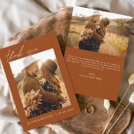 Boho Wedding Thank You Photo Minimalist Invitation<br><div class="desc">Celebrate love and gratitude with our Budget Wedding Thank You Cards, designed to complement your minimalist wedding celebration. These cards feature a personalised photo on both the front and back, capturing the cherished moments of your special day. The elegant, hand-lettered cursive script typography adds a touch of modern sophistication, creating...</div>