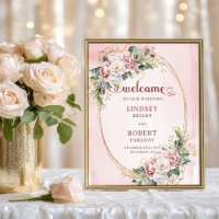 Boho Wedding Welcome Dusty Pink Floral Gold Sign