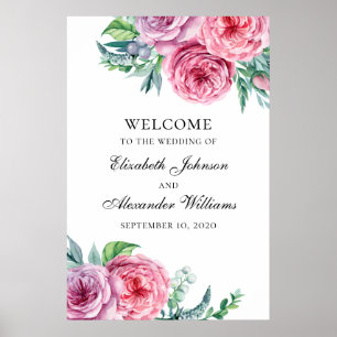 Boho welcome sign print. Wedding pink flowers