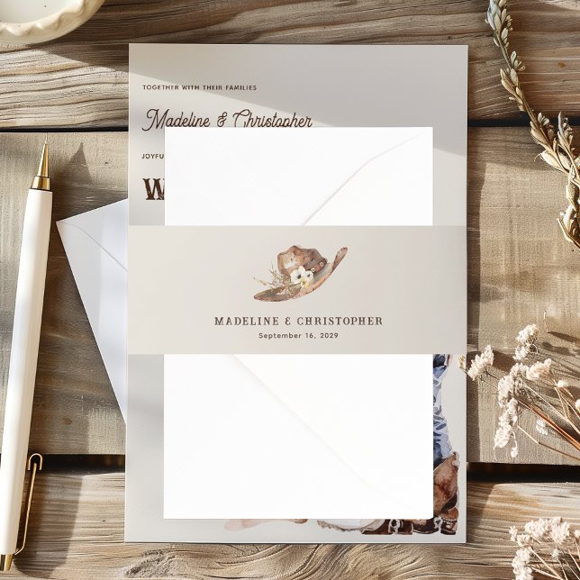 Boho Western Cowboy Hat Wedding Invitation Belly Band (Creator Uploaded)