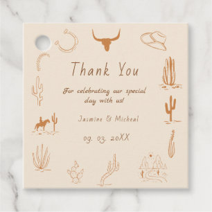 Boho Western Cowboy Illustration Wedding Favour Tags