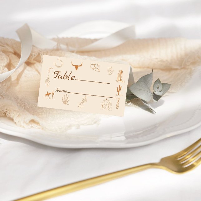 Boho Western Cowboy Illustration Wedding Place Card (Creator Uploaded)