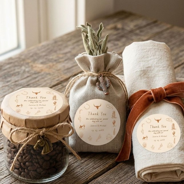 Boho Western Cowboy Illustration Wedding Square Sticker (Creator Uploaded)