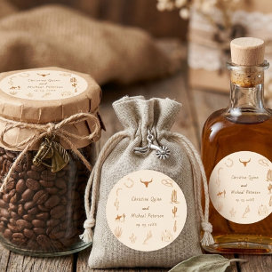 Boho Western Cowboy Illustration Wedding Square Sticker