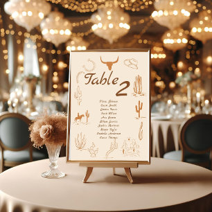 Boho Western Cowboy Illustration Wedding Table Number