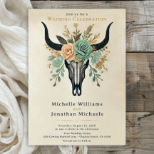 Boho Western Floral Bull Cow Skull Wedding