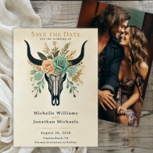 Boho Western Floral Bull Cow Skull Wedding Photo