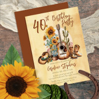 Boho Western Guitar Sunflowers 40th Birthday Party
