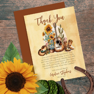 Boho Western Guitar Sunflowers Thank You