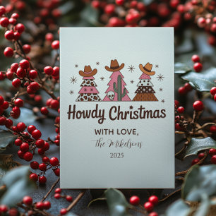 Boho Western Pink Cowgirl Christmas Holiday Card