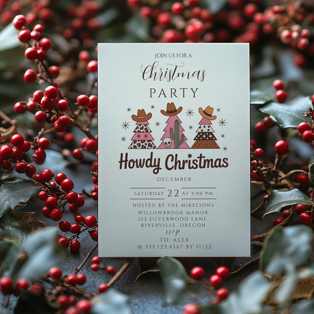 Boho Western Pink Cowgirl Christmas Invitation (Creator Uploaded)