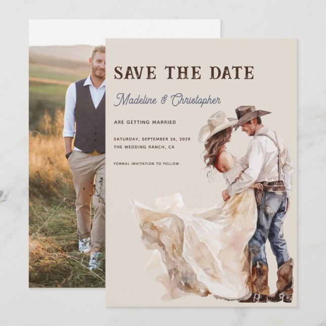Boho Western Ranch Photo Wedding Save the Date Invitation (Front/Back)