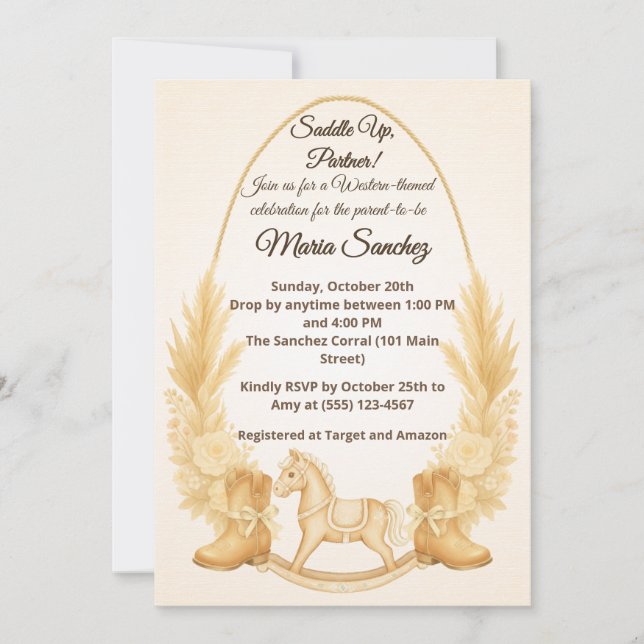 Boho Western Rocking Horse Baby Shower Invitation (Front)