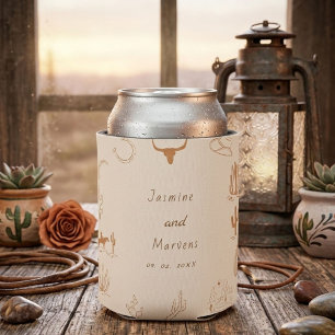 Boho Western Saddle up Cowboy Bridal shower Can Cooler