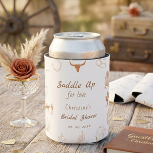 Boho Western Saddle up Cowboy Bridal shower Can Cooler