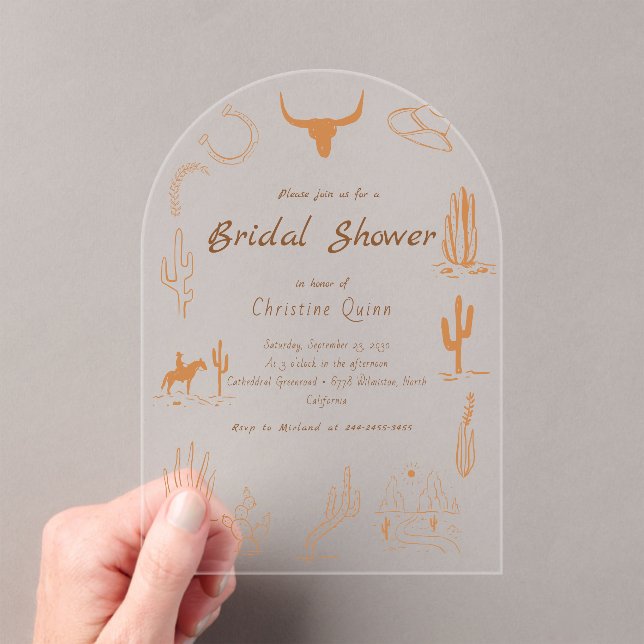 Boho Western Saddle up Cowboy Bridal shower Invita Acrylic Invitations (Insitu (Handheld))