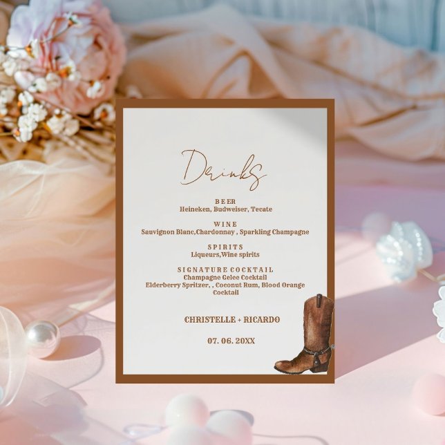 Boho Western wedding bar menu,drink wedding  Pedestal Sign (Creator Uploaded)