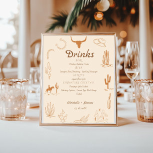 Boho Western wedding bar menu,drink wedding  Poste Poster