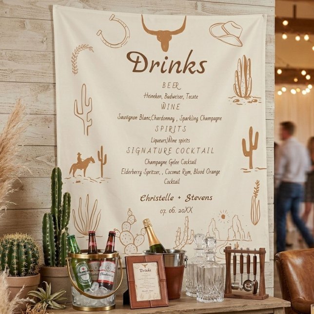 Boho Western wedding bar menu,drink wedding  Poste Tapestry (Creator Uploaded)