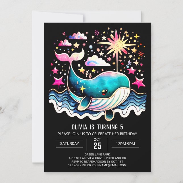 Boho Whale Waves Girl Birthday Invitation (Front)