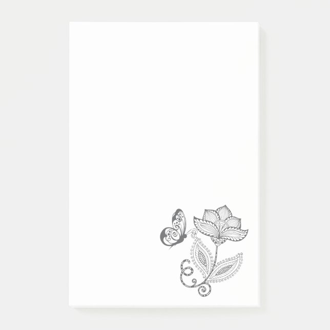 BOHO Whimsical Butterfly and Flower Post-it Notes (Front)
