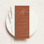 Boho Whimsical Calligraphy Terracotta Wedding Menu<br><div class="desc">Set the tone for your reception with this customisable wedding menu card featuring whimsical calligraphy and a clean, elegant layout. Designed to suit any wedding theme or season, this menu card adds a thoughtful finishing touch to your table settings while keeping guests informed about the meal. Personalise the card with...</div>