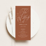 Boho Whimsical Calligraphy Terracotta Wedding Programme<br><div class="desc">Keep your guests informed and your ceremony stylish with these wedding programs featuring whimsical calligraphy and a clean, timeless design. Perfect for any wedding theme or season, these elegant wedding programs guide guests through your ceremony. Customise the wording and choose from a variety of colours to match your wedding style,...</div>