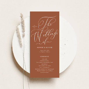 Boho Whimsical Calligraphy Terracotta Wedding Programme