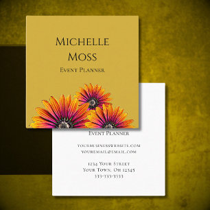 Boho Whimsical Daisies Trendy Floral Gold Square Business Card