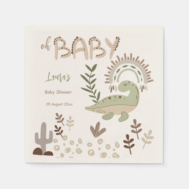 Boho whimsical dinosaur oh baby baby shower custom napkin (Front)