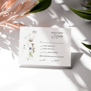 Boho Whimsical Floral RSVP Card, minimalist Card