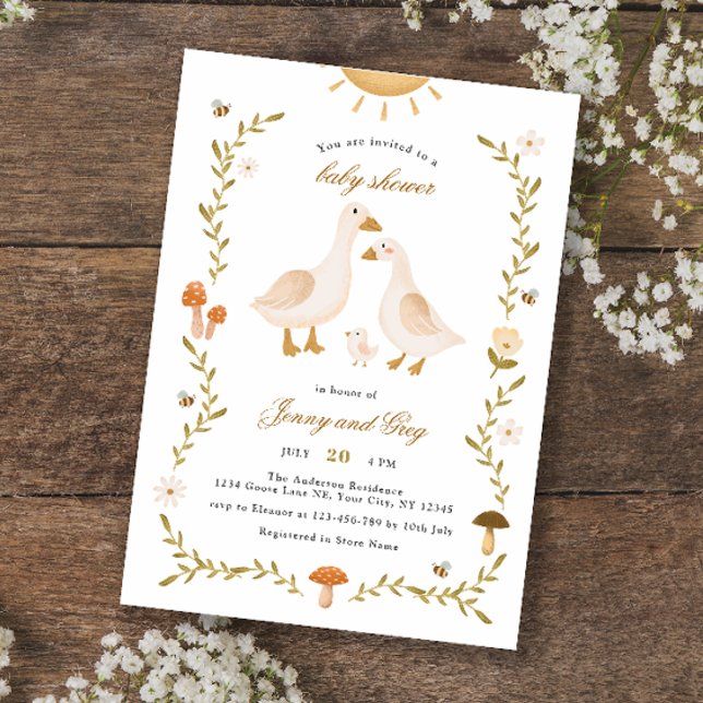 Boho Whimsical Goose Baby Shower Invitation (Creator Uploaded)