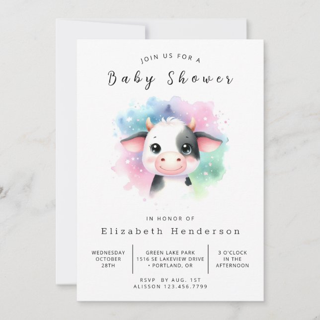Boho Whimsical Graceful Cow Baby Shower  Invitation (Front)