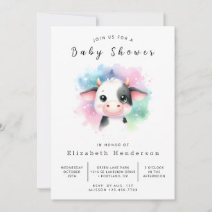 Boho Whimsical Graceful Cow Baby Shower  Invitation