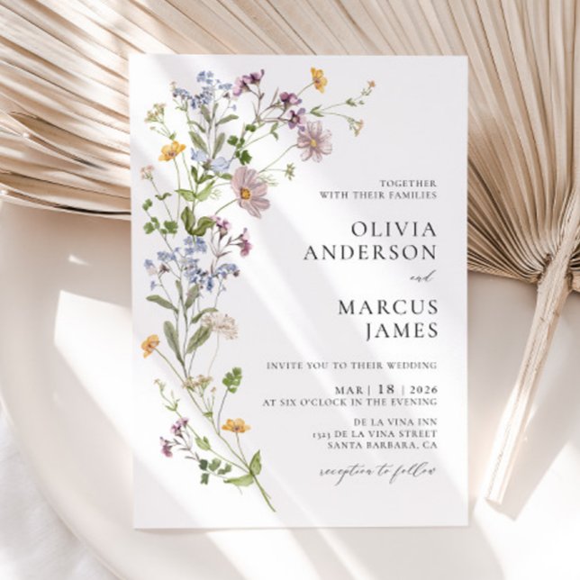 Boho Whimsical Wildflower Wedding Invitation (Invitation Front)