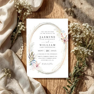 Boho Whimsical Wreath Elegant QR Code Wedding Invitation