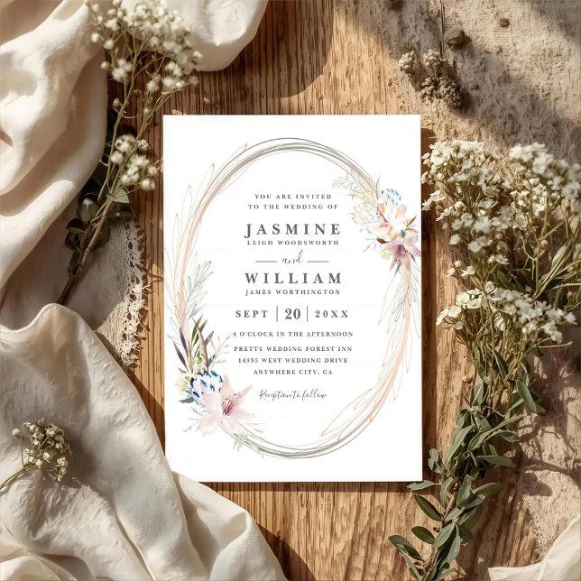 Boho Whimsical Wreath Elegant QR Code Wedding Invitation (Creator Uploaded)