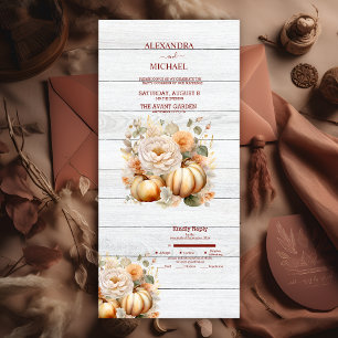 Boho White and Gold Glitter Pumpkins Wedding All In One Invitation
