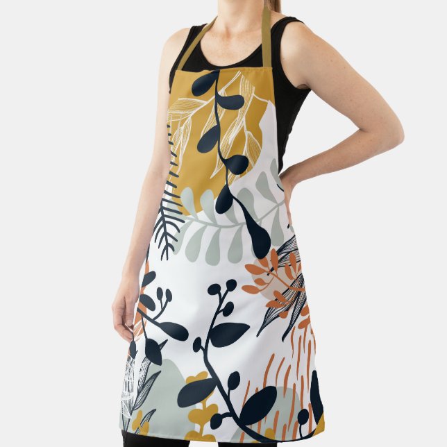 Boho White and Navy Leaves  Apron (Insitu)