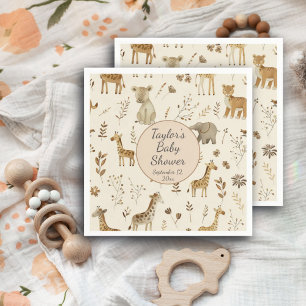 Boho White Beige Jungle Animals Baby Shower Napkin