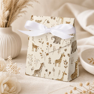 Boho White Beige Jungle Animals Favour Box